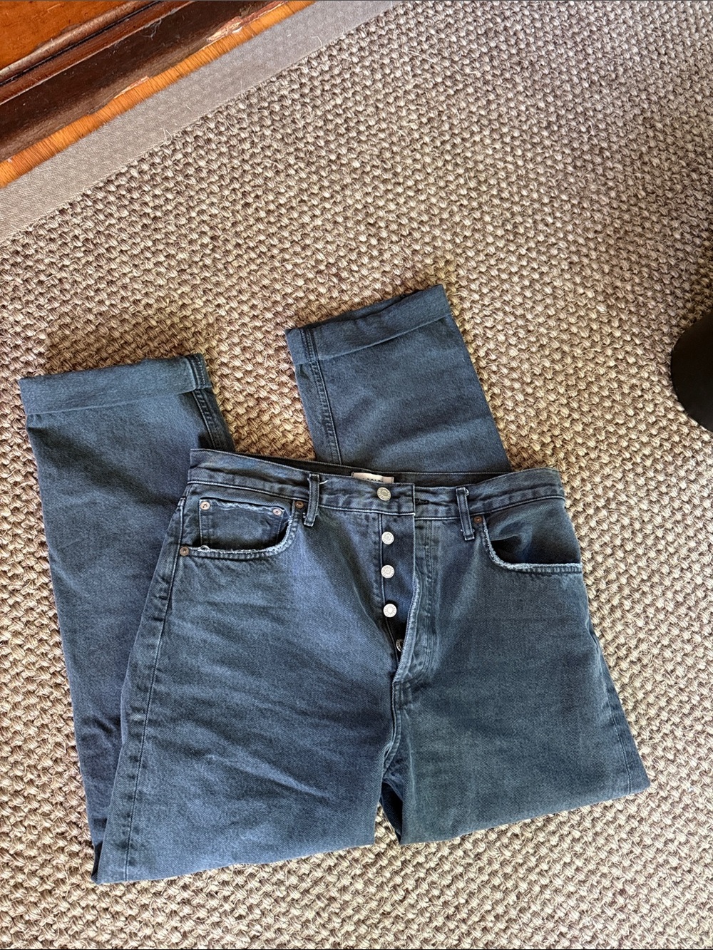 Agolde Women's Relaxed Button-Fly Jeans in Dark Blue Wash